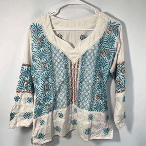 Unique One of a Kind Embroidered Tunic Top Size Small